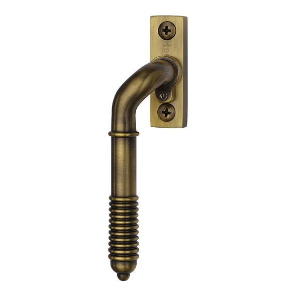 V895L LH-AT  Left Hand  Antique Brass  Heritage Brass Locking Reeded Cranked Espagnolette Fastener